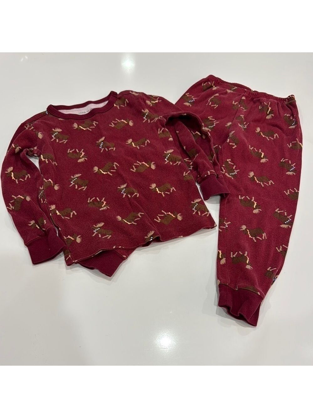 Janie and Jack Burgundy Moose Christmas Pajama Set Size 4